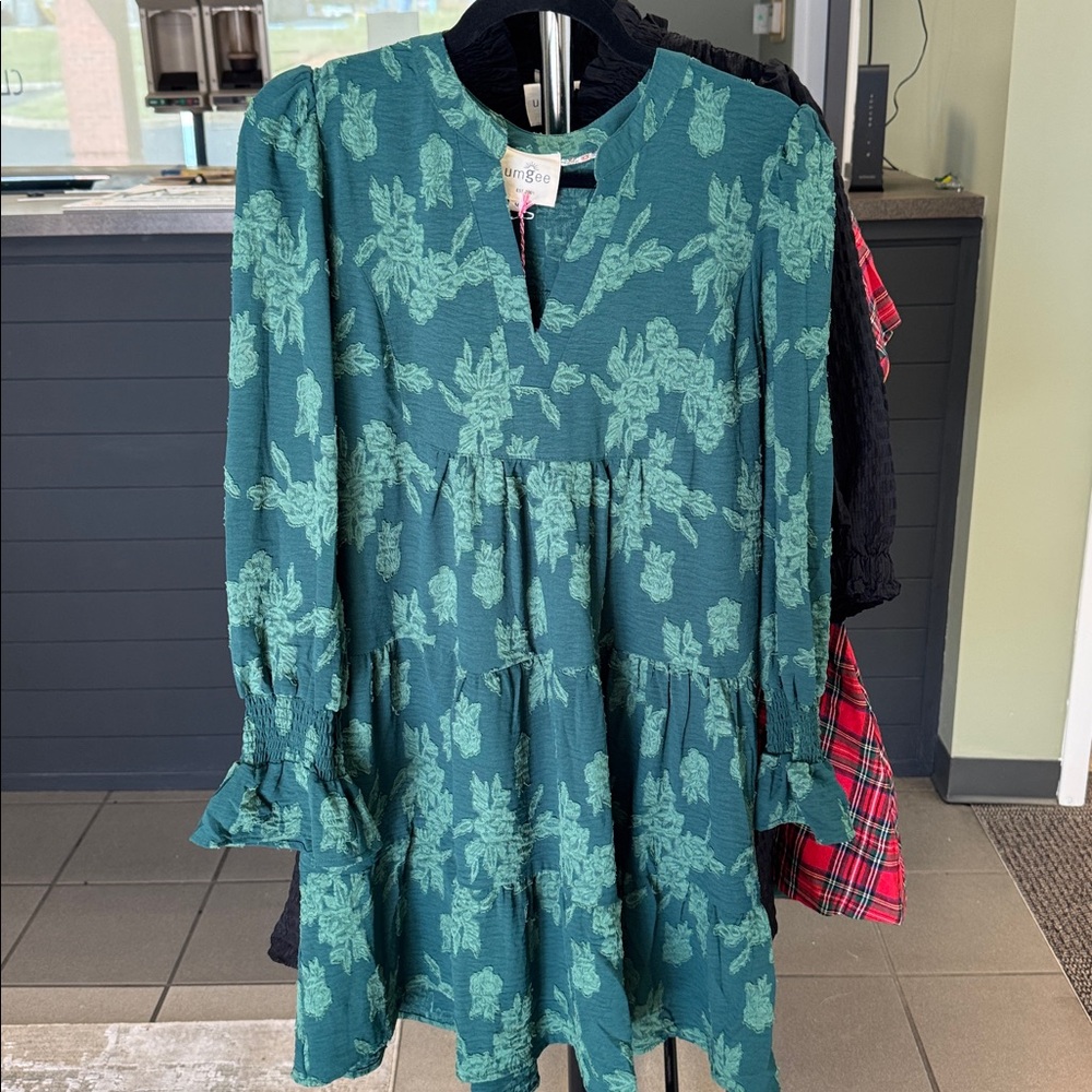 Umgee Green Floral Long Sleeve Dress